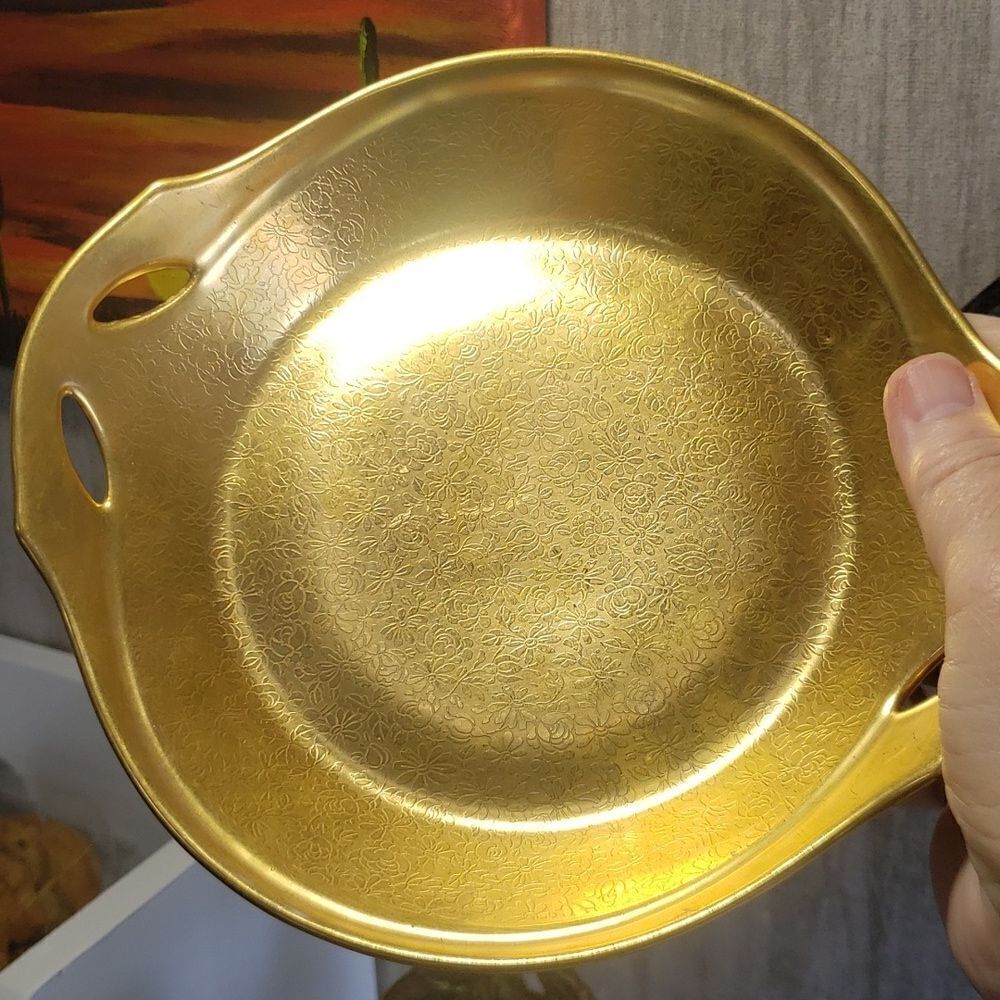 Beautiful Pickard China 24k Gold Encrusted Etched Daisy Rose Handled Candy Dish - Picture 9 of 10